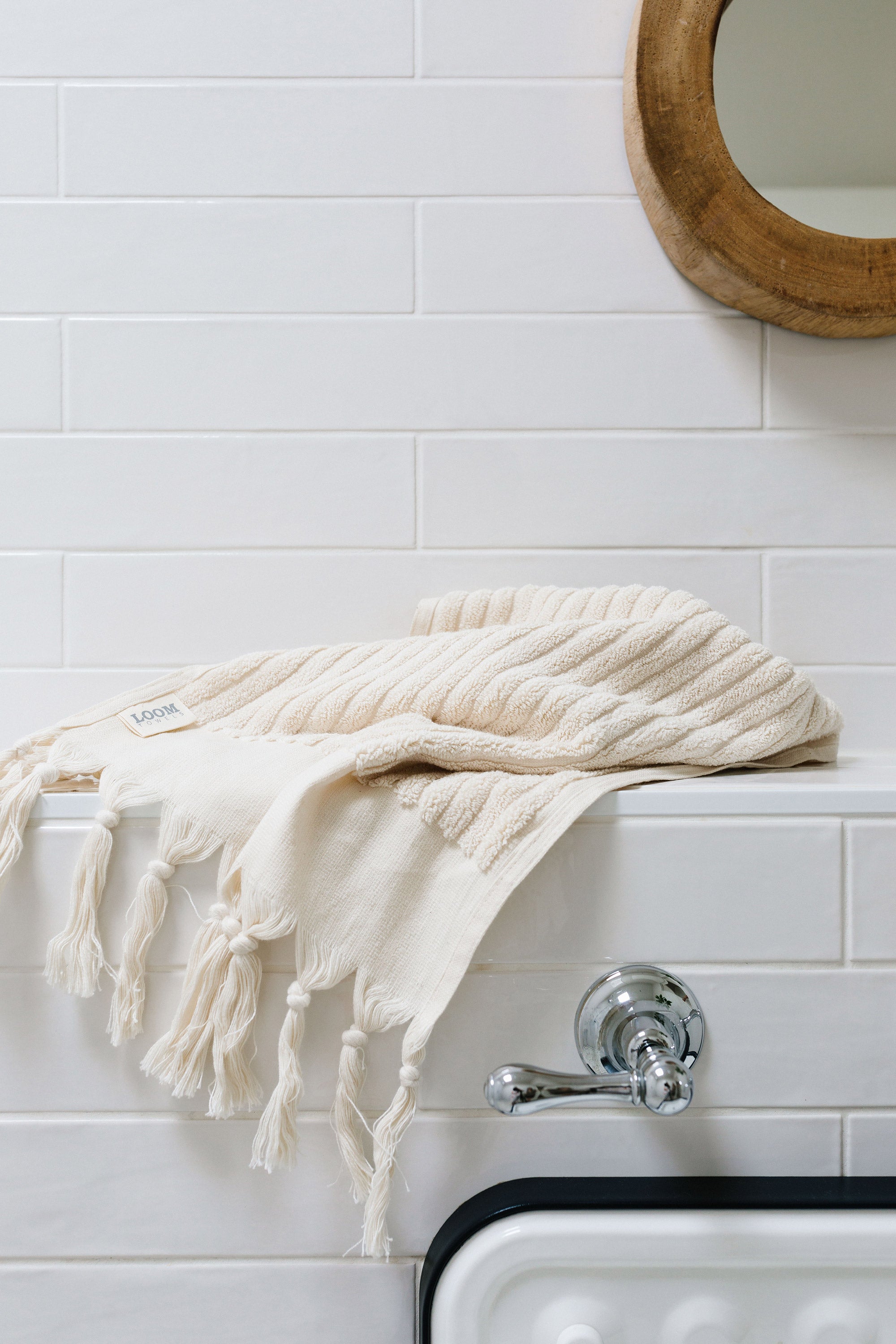 Ecru Wide-Stripe Hand Towel