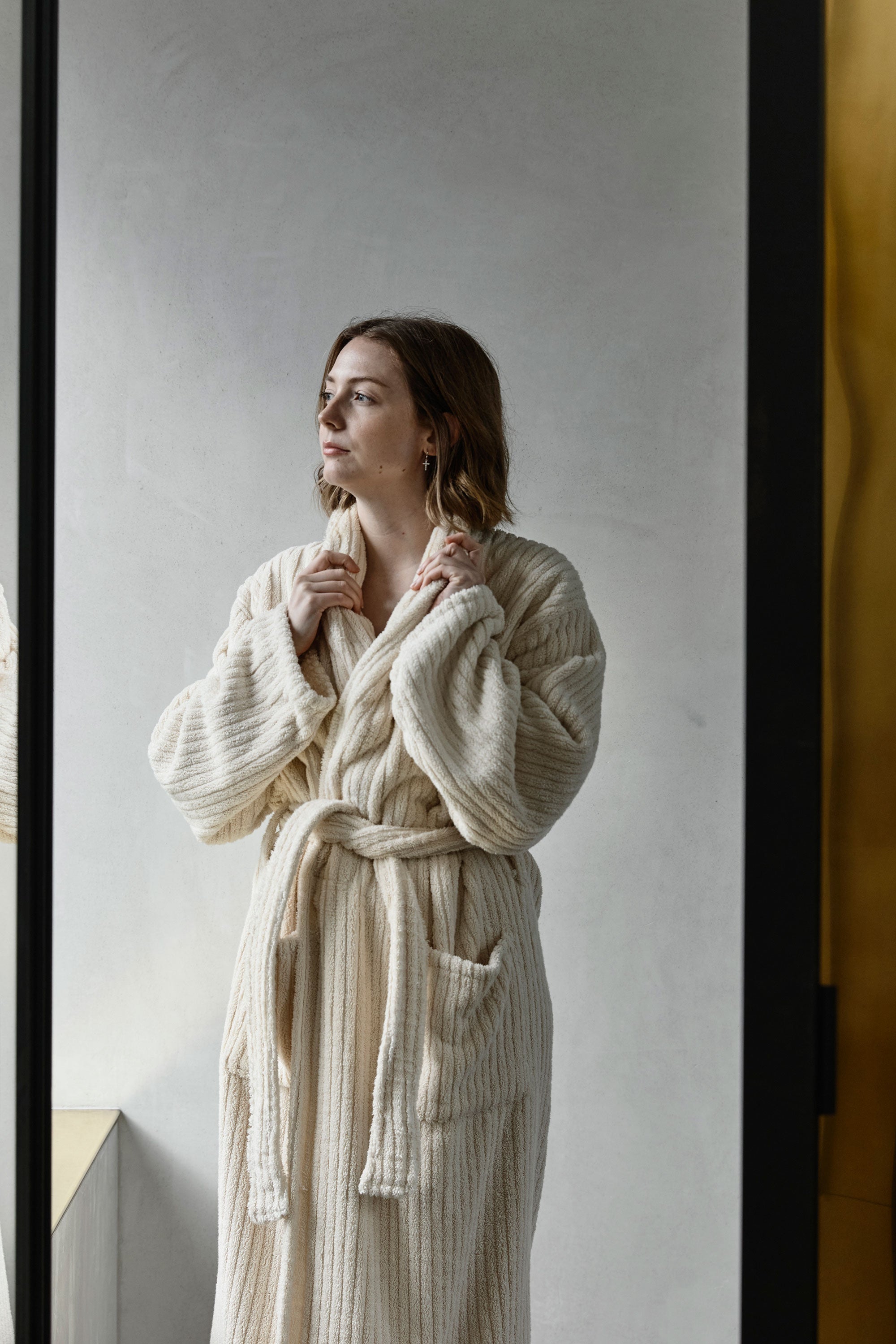 Ecru Stripe Bath Robe - Coming soon