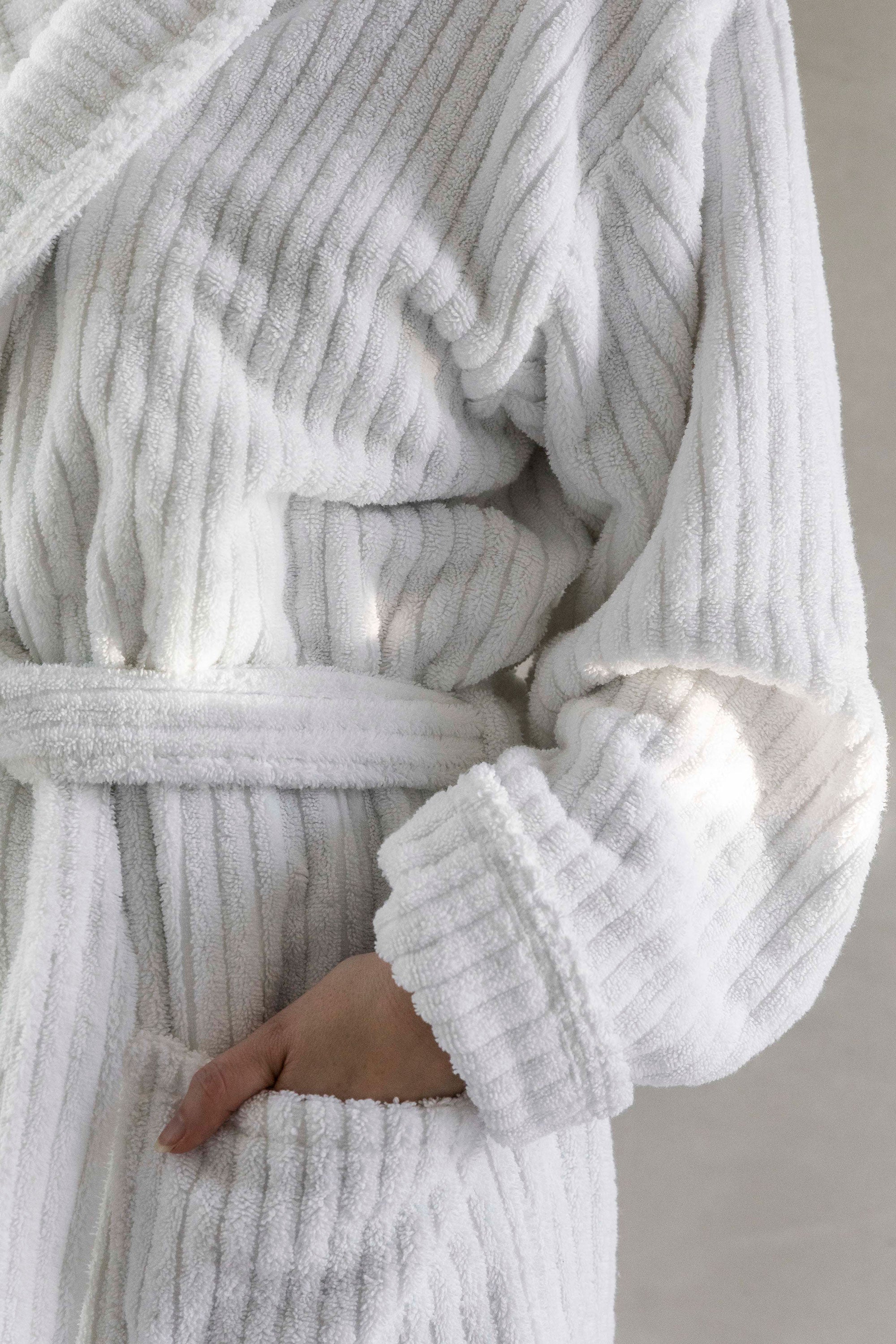White Wide-Stripe Unisex Robe - Coming soon
