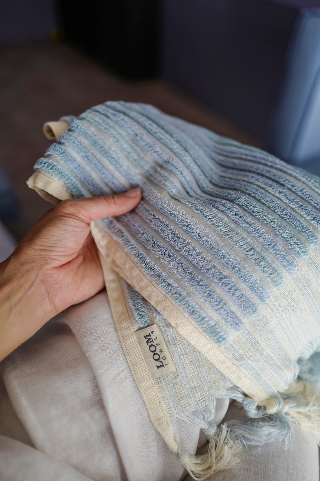 Azure-Mist Wide Stripe Hand Towel