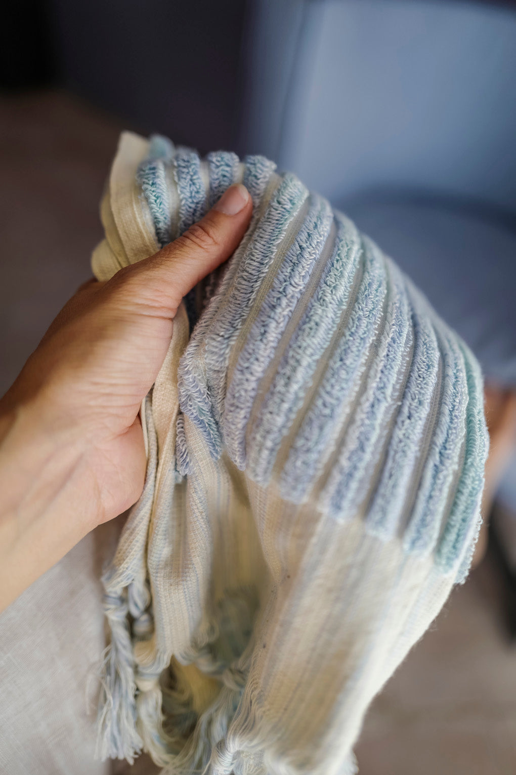 Azure-Mist Wide Stripe Hand Towel