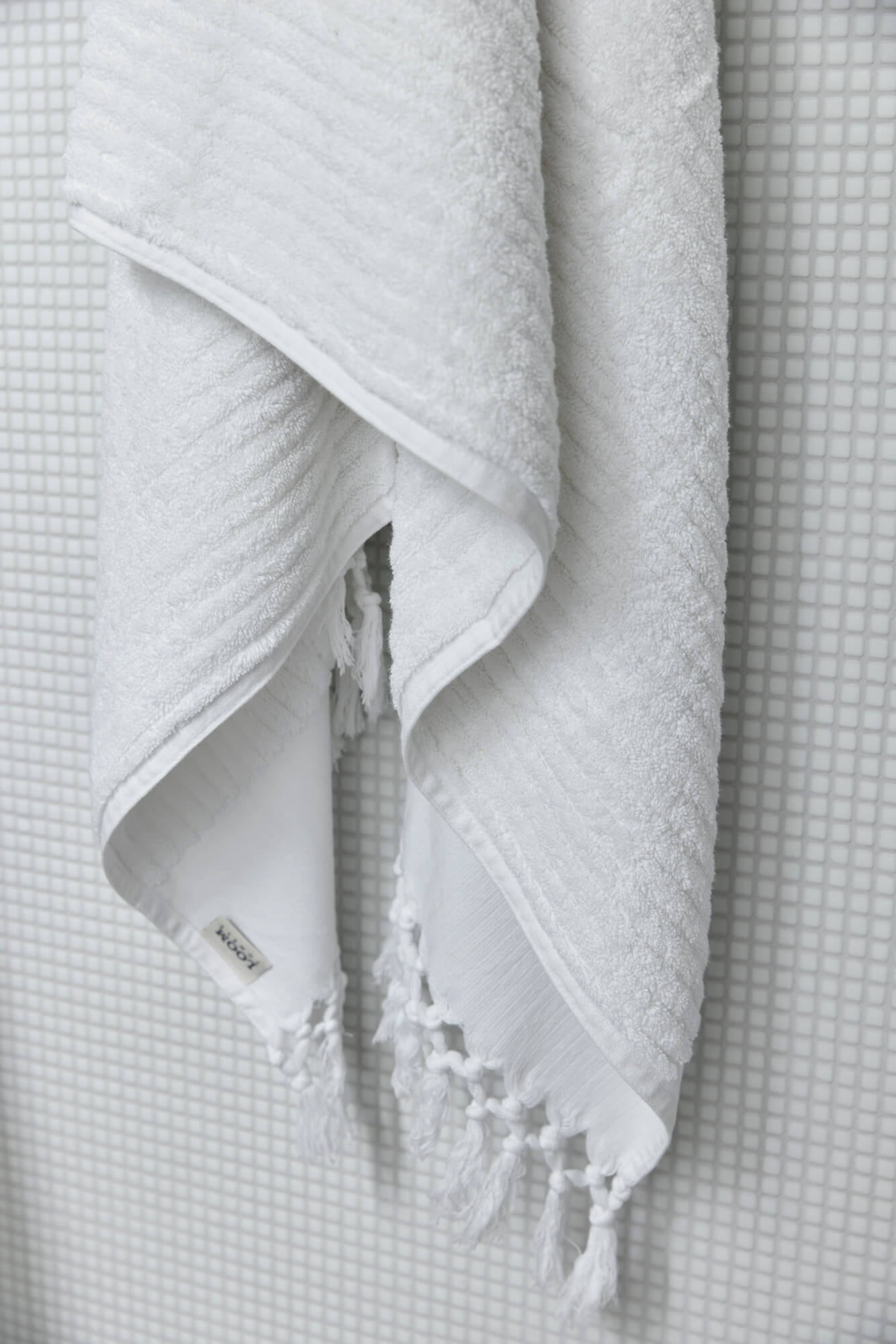 White Wide-Stripe Bath Towel