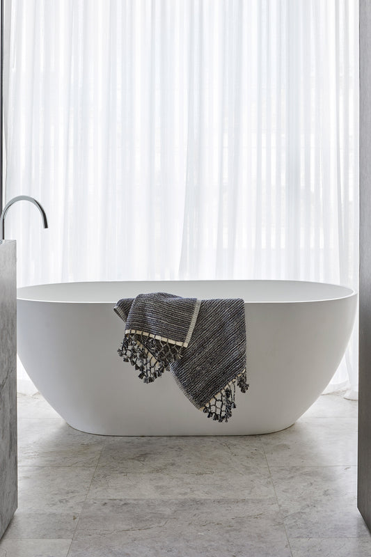 Navy & Tan Bath Mat