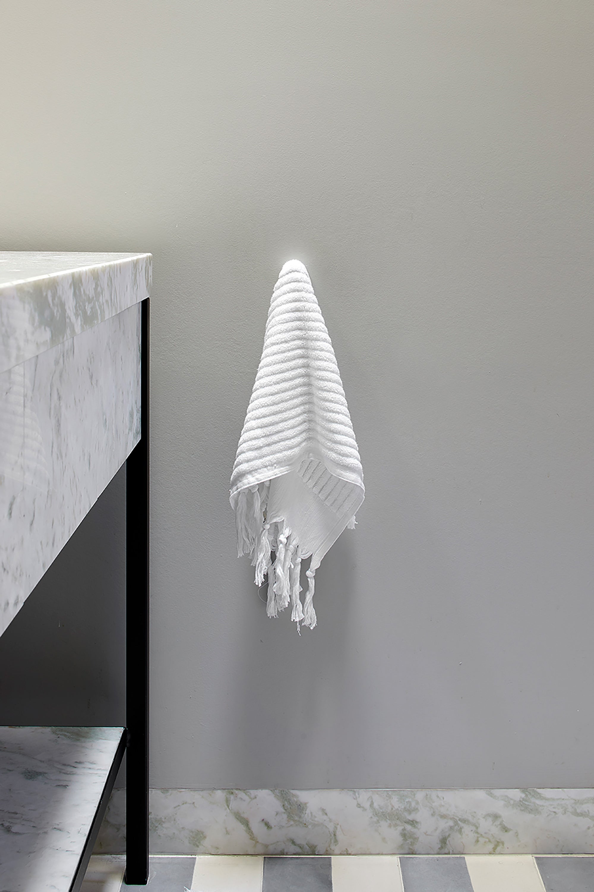 White Wide-Stripe Hand Towel