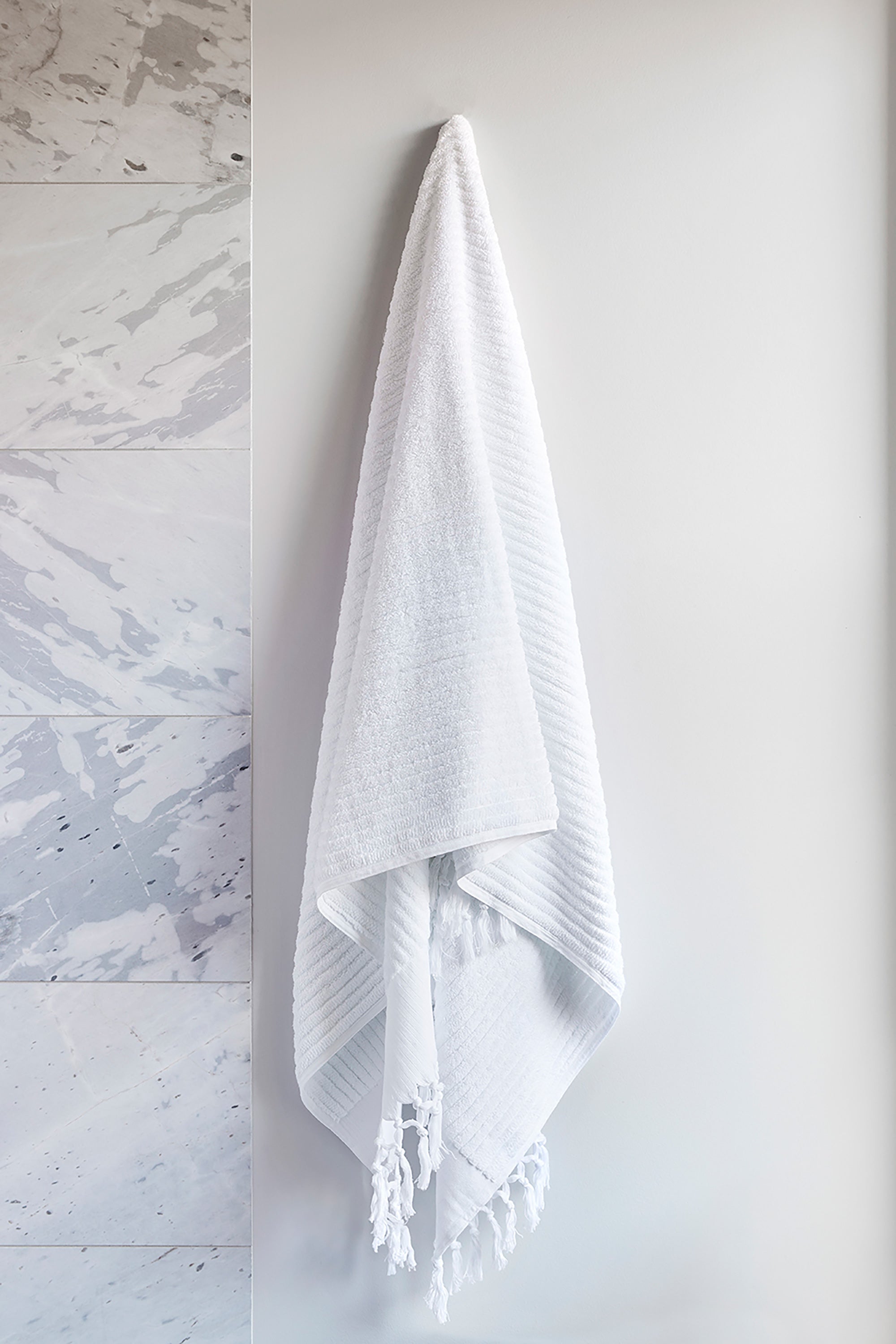 White Wide-Stripe Bath Towel